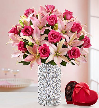 Pink Rose & Lily Bouquet for Valentine's Day